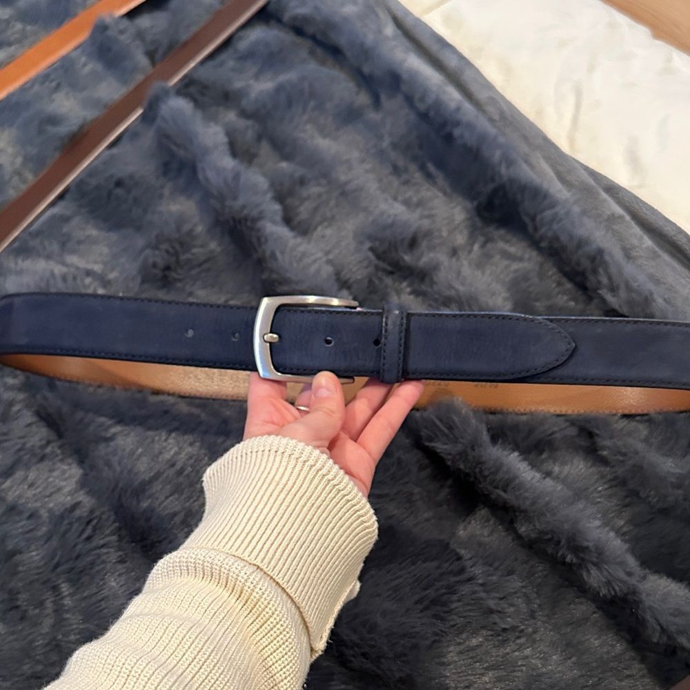 Barneys New York Navy Leather Belt